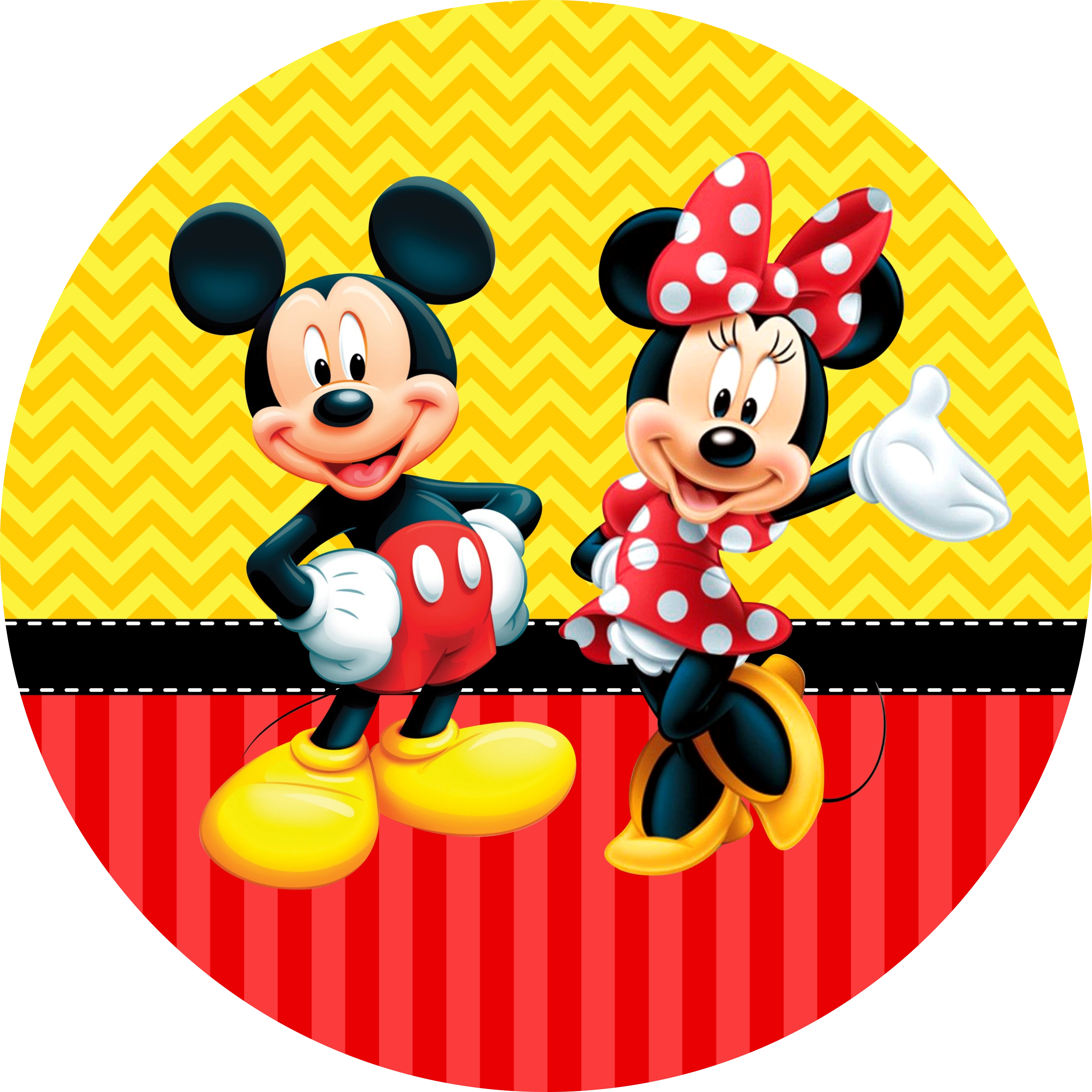 Painel Tecido Redondo Mickey e Minnie